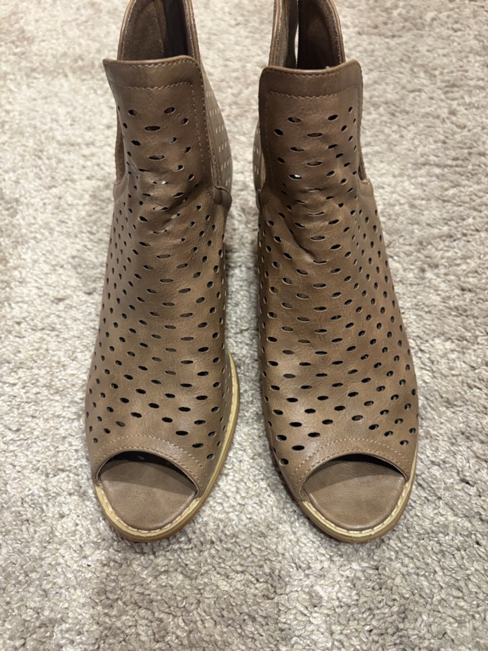 Women’s Taupe Perforated Peep-Toe Ankle Booties